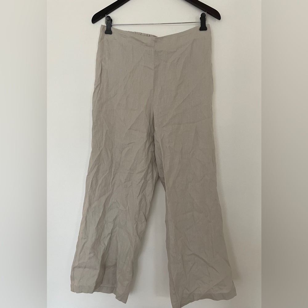 Tahari 100% Linen Wide Leg Pants Size M